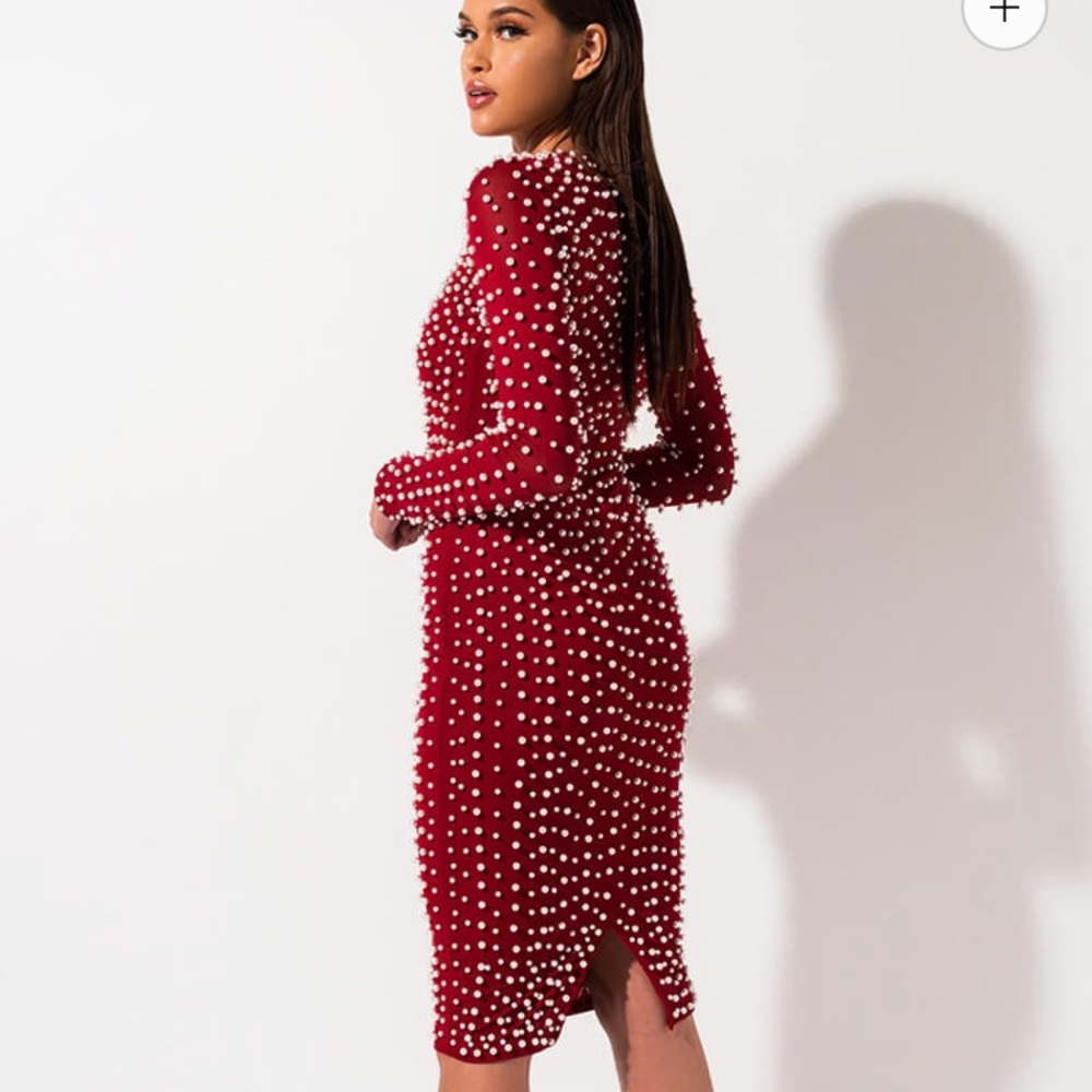 AKIRA Red Covered in pearls midi dress,S!!RARE!NWT - Picture 2 of 7